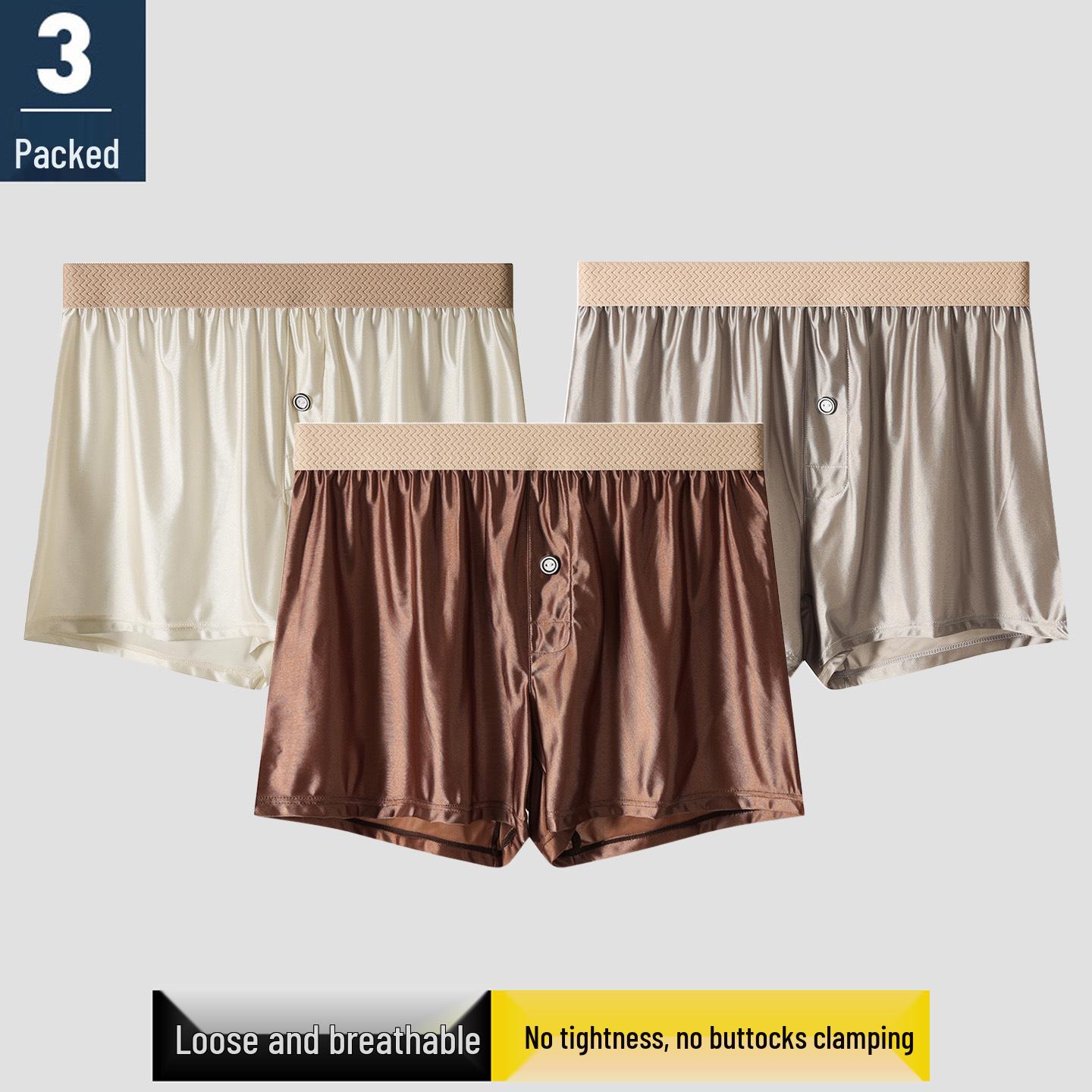 

Чоловічі боксери з крижаного шовку та атласу спортивні великих розмірів XXL (180-210 Jin) бежевий/сірий колір