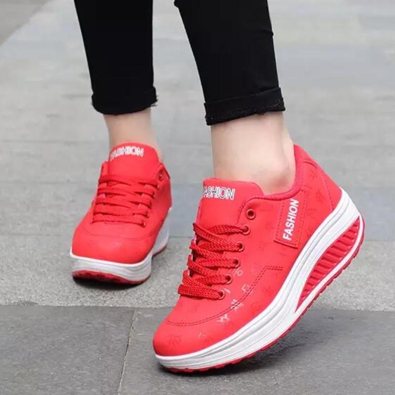 Fashion Women Running Sports Shoes Rocker Shoes Breathable Platform Shoes PU Leather Casual Walking Wedge Heels