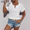 Women's Fashion Casual Solid Color Print Short Sleeve V-Neck Blouses & Shirts