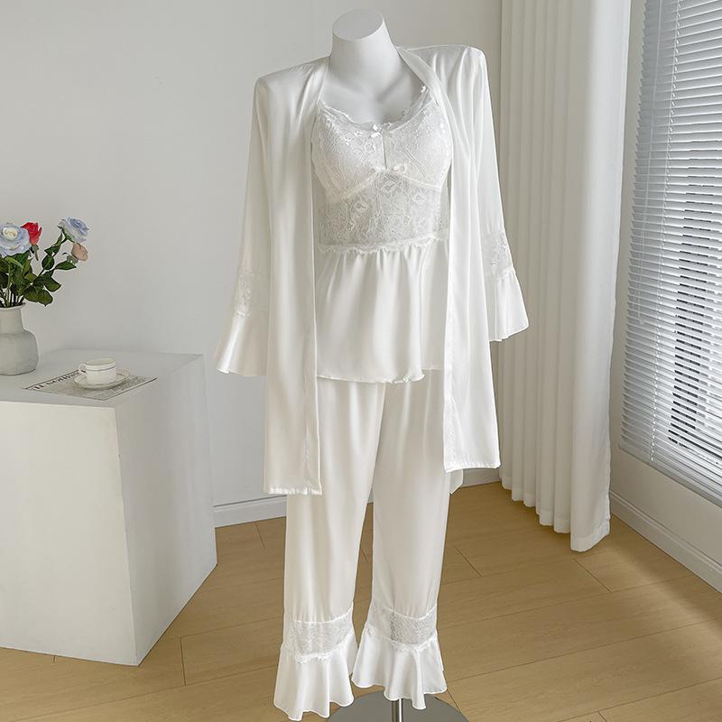 Wiosenno-jesienna trzyczęściowa piżama, seksowna koronkowa odzież domowa, casualowa satynowa piżama, damska bielizna, odzież domowa