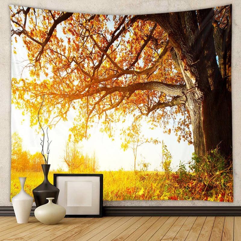 Large Wall Tapestry Autumn Forest Tree Scenery Polyester Tapestry Room Decoration Items for Living Room Bedroom Dorm Office