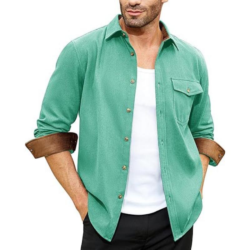 Autumn Long-sleeved Plain Collar Daily Vacation Solid Color Men's Shirt