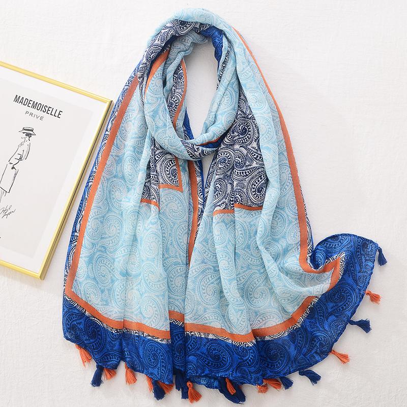 Summer Elegant Women Silk Scarf Beach Wrap Shawls Sweet Tassel Print Mujer Lady Sunscreen Bandana Hijab Bohemian Scarve Pareo