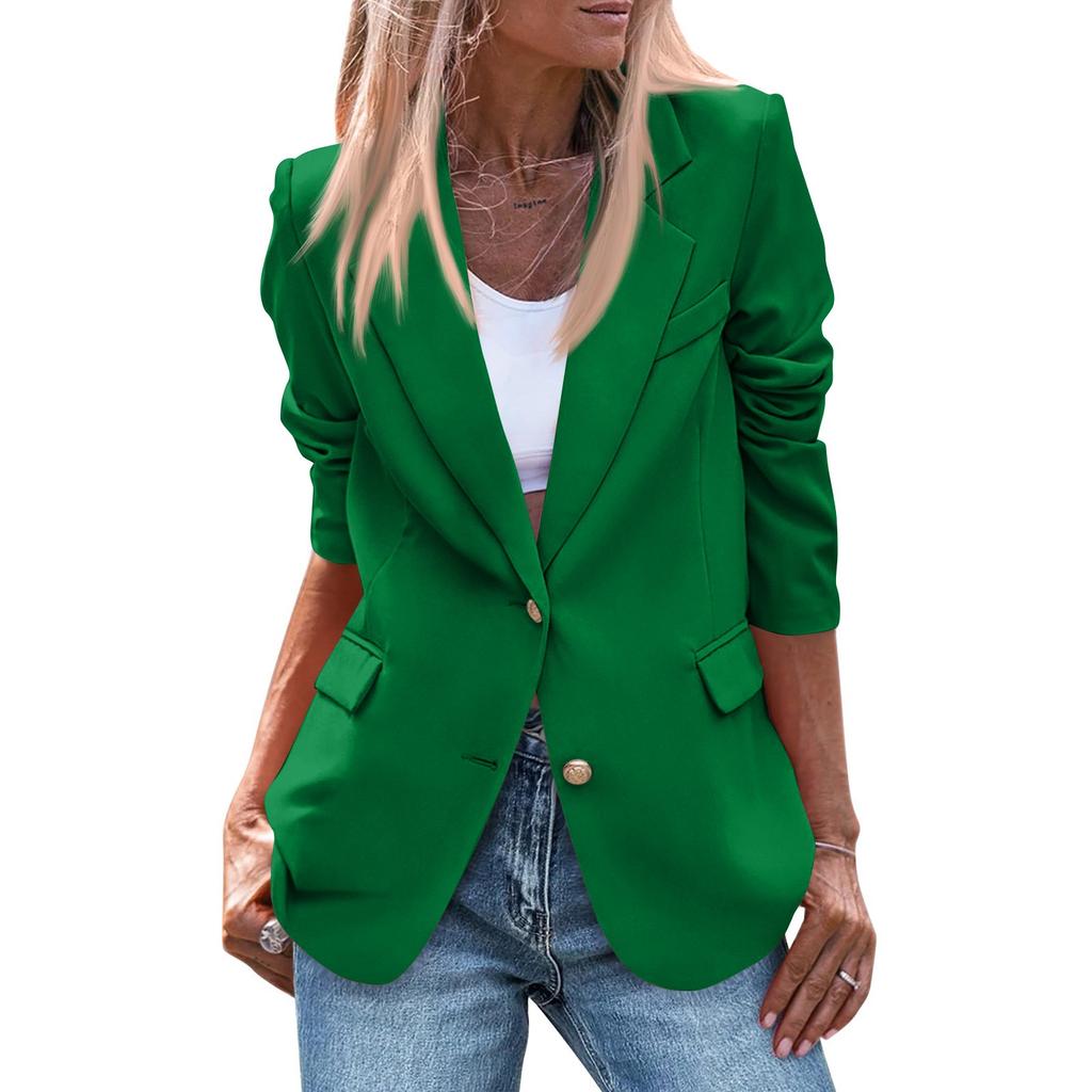 Women Business Casual Button Lapel Work Jackets Open Front Long Sleeve Fall Outfit