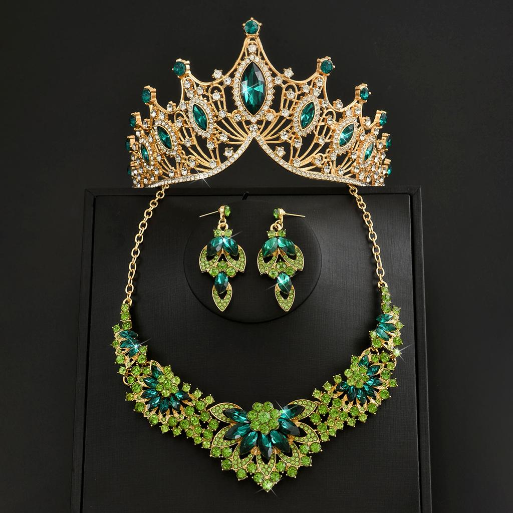 Ladies' Fashion Design Crown Necklace Earrings Jewelry Set Suitable for Wedding, Party, Festival Gifts