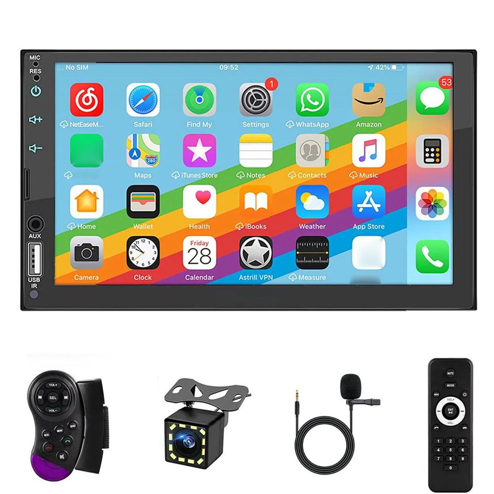 7 Inch Multimedia Player Bluetooth-Compatible Wireless Carplay Android Auto Portable Car Stereo 2 Din Car Radio Rear View Camera