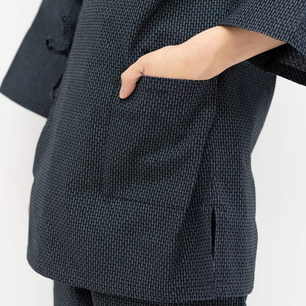 Kyoetsu Men's Washable Samue with Sashiko Pattern, Cotton, Size 06 (M, Black)