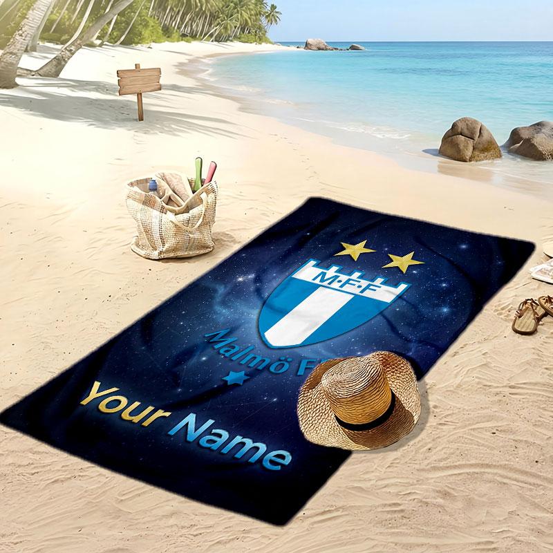 Asciugamano da Spiaggia Stampato Personalizzato Malmö FF Logo Calcio Supporto Nome Personalizzato Testo Asciugamano Assorbente Per Sport Viaggio Regalo Speciale