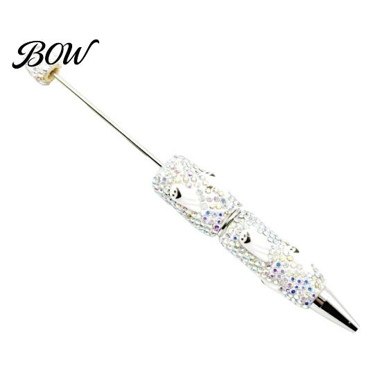 Halloween Beadable Pen Rhinestone Pen, Glitter Plastic Beaded Pumpkin Ghost Skull Writing Gel Ink for DIY Craft Making, School Office Supplies Set