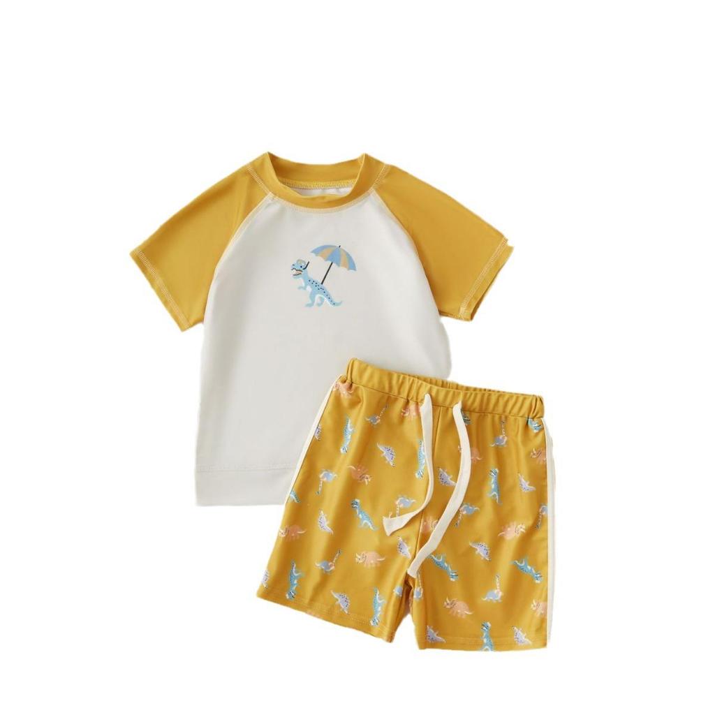 Barnens Dinosaurie Baddräktsset - Snabbtorkande Kortärmad & Shorts för Pojkar
