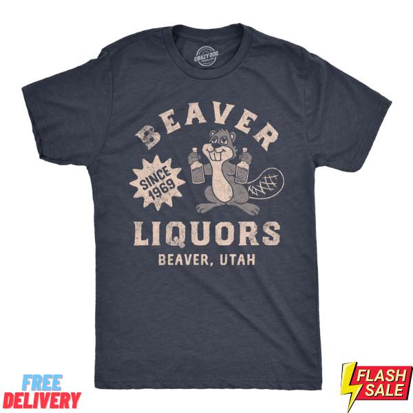 Mens Beaver Liquors T Shirt Funny Booze Bottle Drinking Joke Tee for Guy   Unisex T-Shirt XL