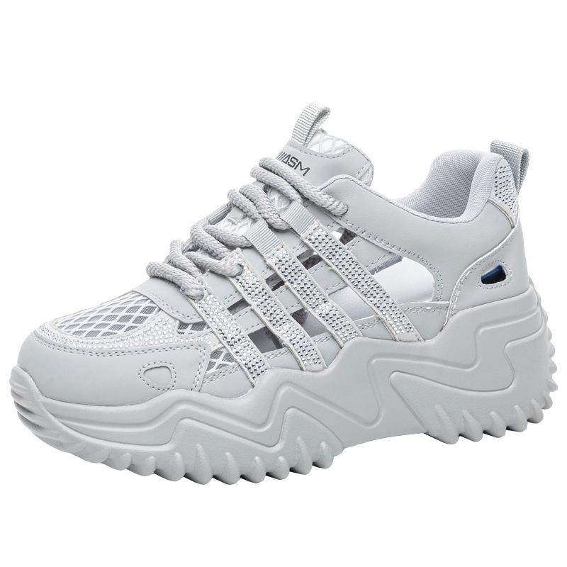 Summer small thick-soled heightening women's shoes, new comfortable casual soft-soled soft-faced sports dad shoes with diamonds