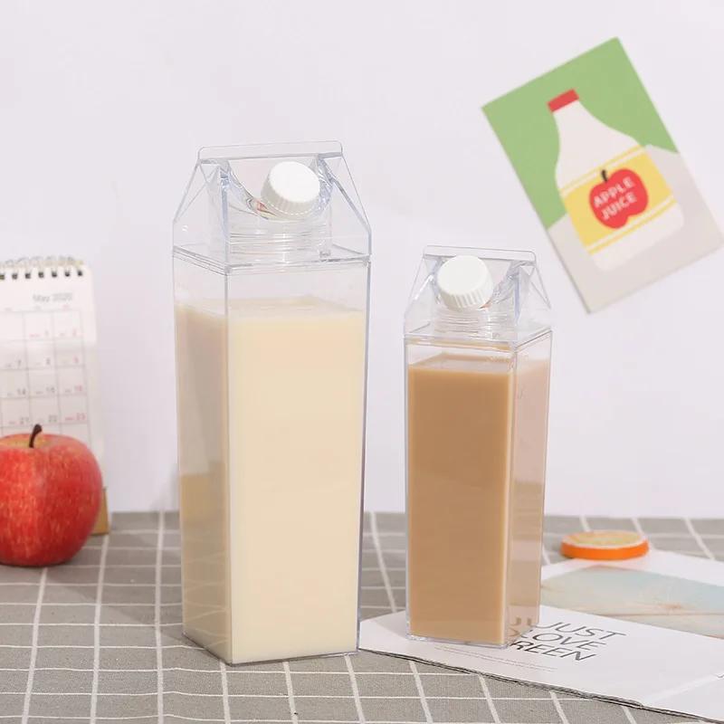 500ml/1000ml Milchkarton Wasserflasche Transparenter Kunststoff Tragbare Klare Box Für Saft Tee Milchflaschen Trinkbecher