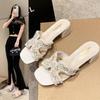 Slippers Women's Summer Outer Wear 2025 New Korean Version Versatile Open-toed Middle Heel Thick Heel Fairy Style Pearl Sandals Flat Bottom