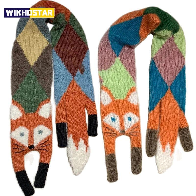 Nuova Sciarpa Lavorata a Maglia con Volpe Cartone Animato Autunno Inverno Bambini Sciarpa Calda Donna Bambini Femmina Animale Lavorato a Maglia Sciarpa Donna