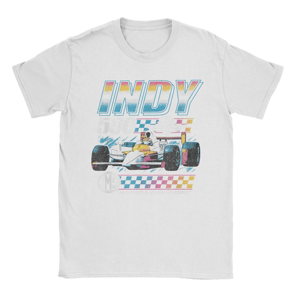 Indianapolis Motor Speedway T-Shirts Herren Distressed Chrome Neon Vintage 100% Baumwoll-Tees Kurzarm-T-Shirt Übergröße Kleidung