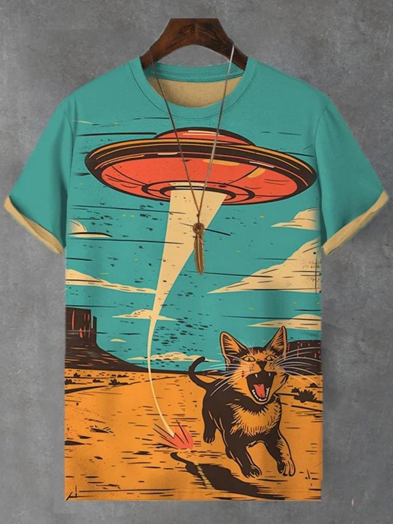 Summer Men's Funny Animal Cat Printed T Shirt Short Sleeved Tees Tops 3D Print O-Neck Shirts Party Casual Men's Clothing Apparel