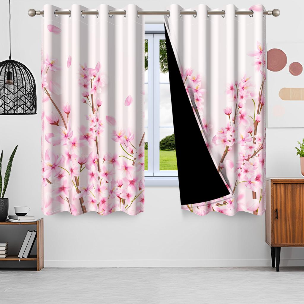 2Pcs Fresh Flowers Window Curtains Children Bedroom Living Room Apartment Indoor Outdoor Thermal Insulated Blackout Curtain