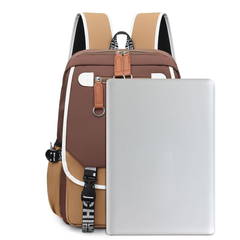 Junior High School Student Schoolbag Color Block Women's Backpack Men Large Capacity Backpack Computer Bag