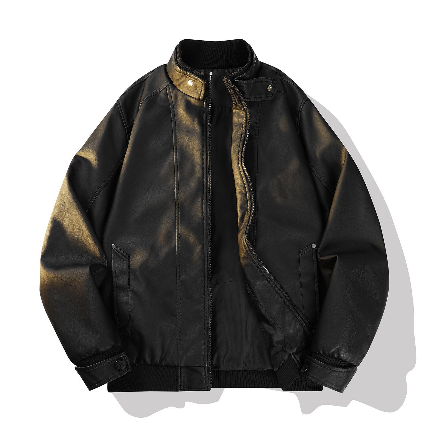 

Leather jacket men s 2025 autumn new American retro loose casual leather jacket stand-up collar motorcycle jacket M чорний