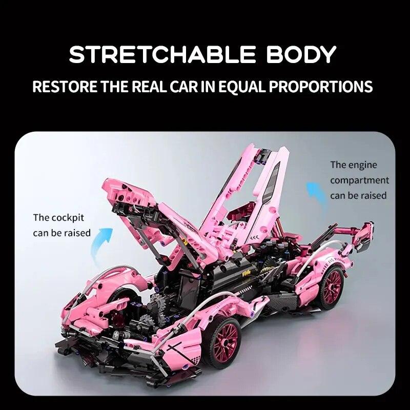 1:14 rosa Sportwagen-Bausteine, Spielzeug für Jungen oder Erwachsene, Bausätze für Erwachsene, anspruchsvolles Konzept-Rennwagen-Modell-Set, DIY-Spielzeug für Mädchen und Jungen