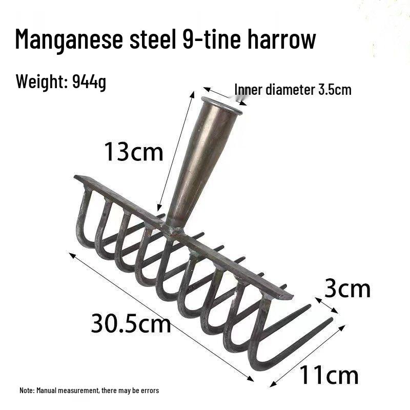 

Multifunctional Nine-Tooth Steel Rake for Soil Loosening and Garden Maintenance
