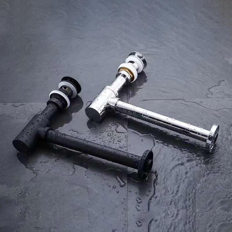 Brass Gold Basin Pop Up Drain Black Sink Siphon Drains With Spillway Spring Type Odor-proof Lower Wall Drain Pipe Drain Waste