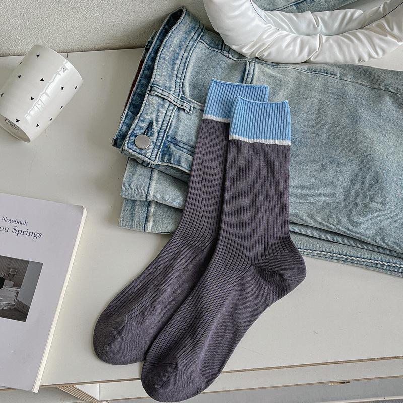 Miu Wind Stacking Socks Children Spring And Summer Hollow Thin Mid-Tube Cotton Socks Contrasting Color Tide Stockings Student Socks