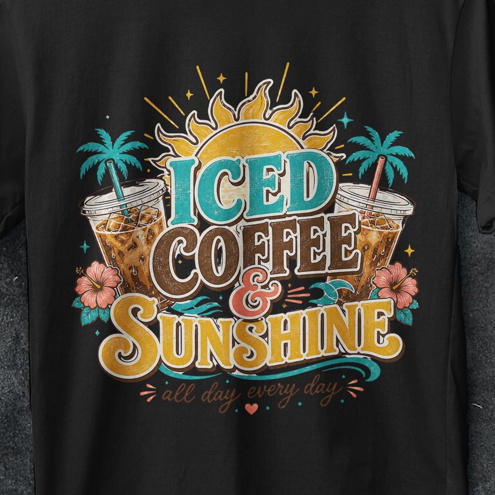 Iced Coffee and Sunshine Shirt, Iced Coffee Shirt, Coffee Lover Gift, gift for friend, Summer Vibes Shirt, Coffee TShirt, funny ice t shirt M