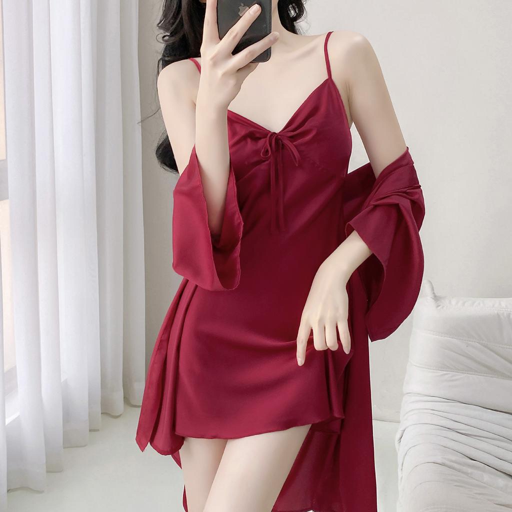Solid Color Sexy Pajamas Women's Ice Ribbon Chest Pad Suspender Pajamas 1011 New Silk Loungewear Available