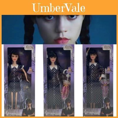 Wednesday Addams Movie Character Doll With Polka Dot And Stripe Clothing 27cm