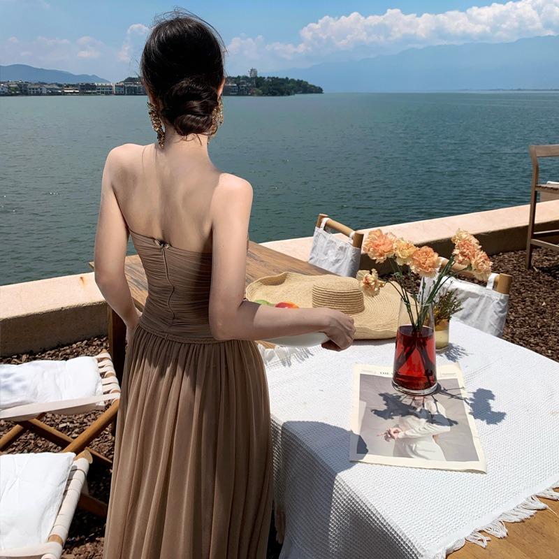 Greek Muse Temperament Sexy Tube Top Dress Women's Seaside Vacation Woven Rope Waist Slim Dress