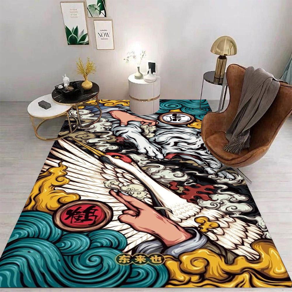 Chinese Style National Trend Carpet Taoist Tai Chi Dragon Crane Auspicious Cloud Patterns Non Slip Rug For Living Room Decor