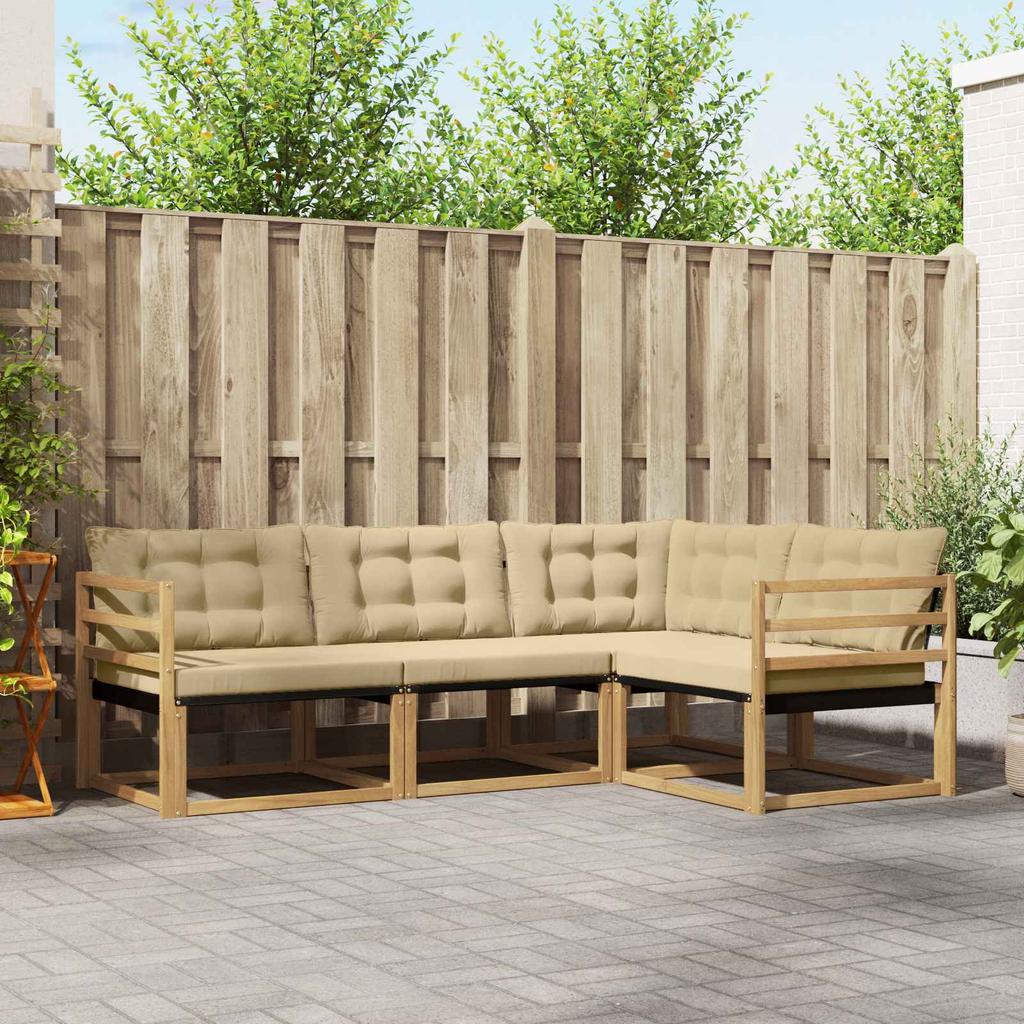 Outdoor Sofa Set with Cushions 4 pcs White and Beige