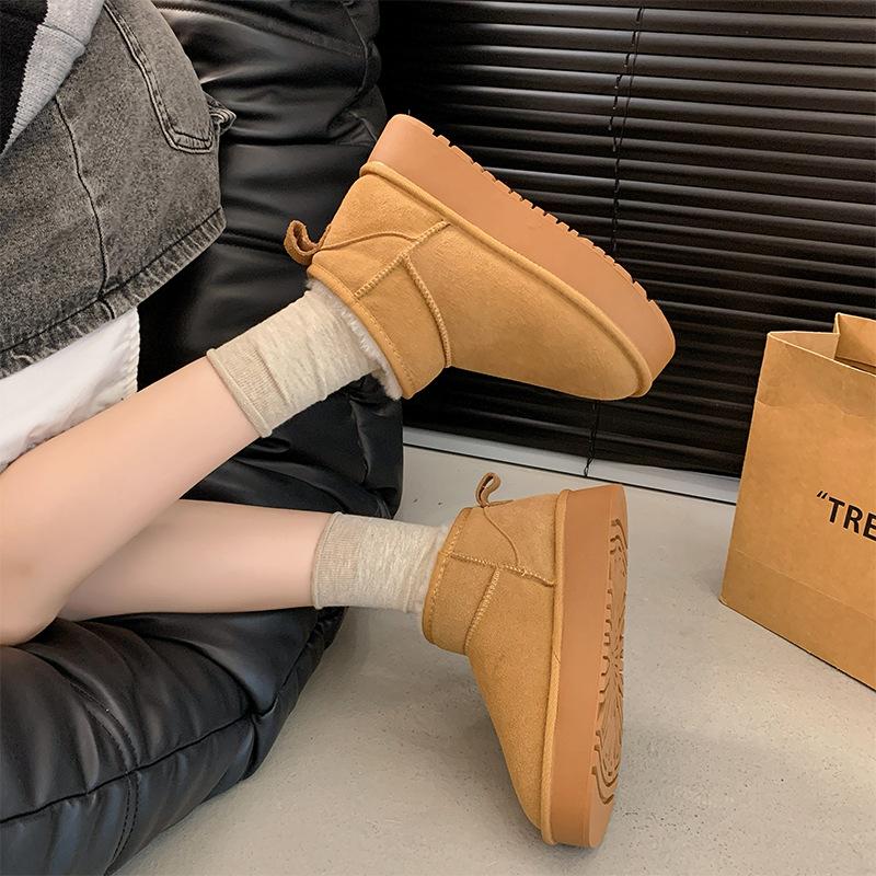 Women's Large Size Soft Sole Heightening Winter Warm Fur One Anti-slip Snow Boots Plush Lined Ankle Boots Outdoor Sports Cotton Boots