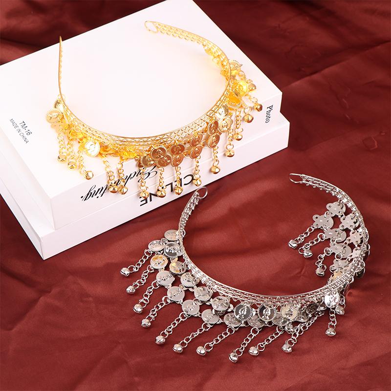 1Pc Women Belly Dance Hairpin Coins Tassels Gypsy Headband Indian Dance Performance Clothing Accessories Head Chain