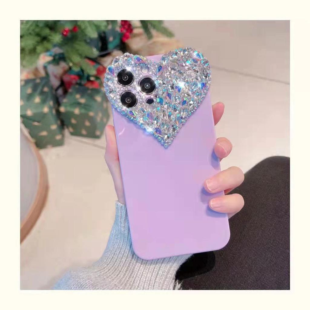 Applicable To Apple 16pro Mobile Phone Case IP13 Love Gem 12pro 11omax Silicone Diamond Set Soft Shell Xsmax