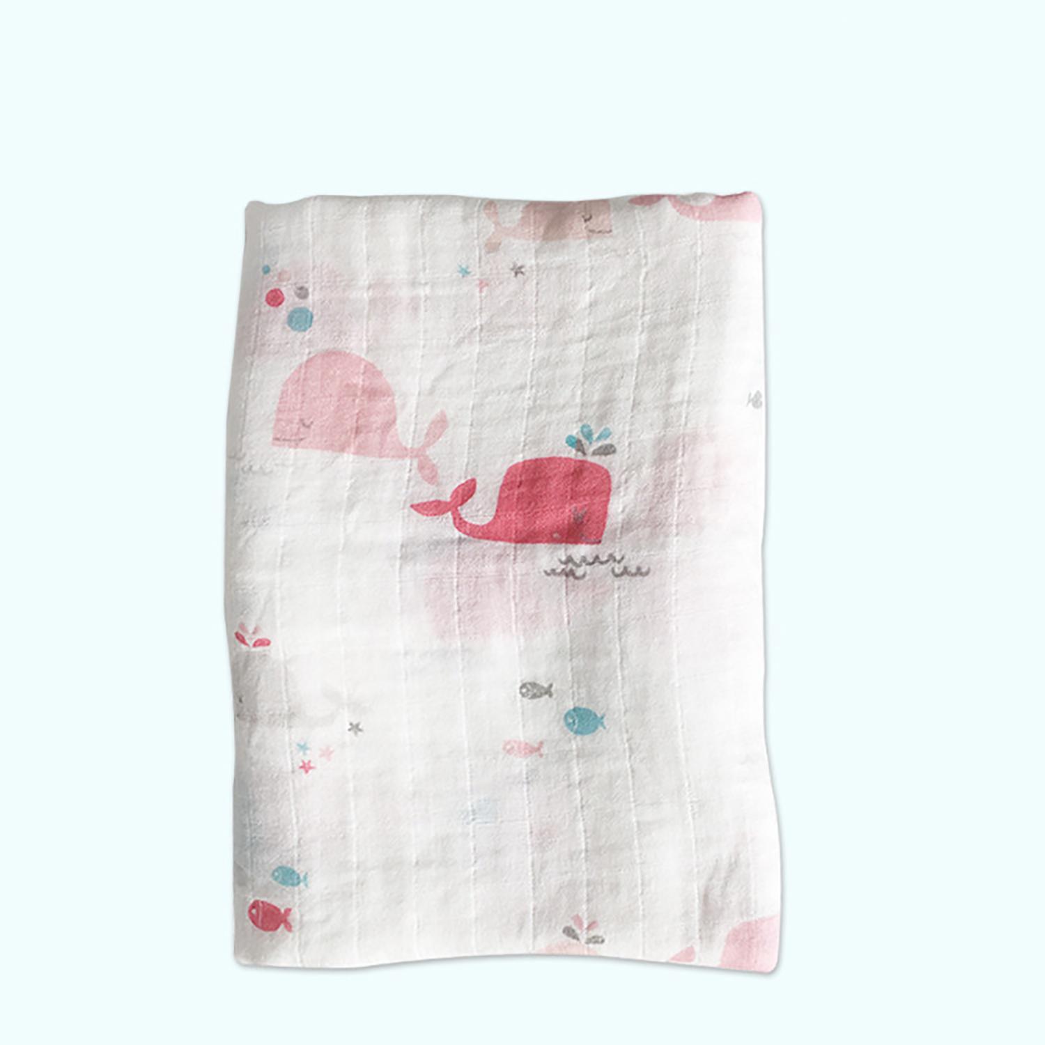 

120 120cm Newborn Infant Soft Bamboo Fibers Bath Towels Blanket with Cute Printing Pattern RedWhale#0