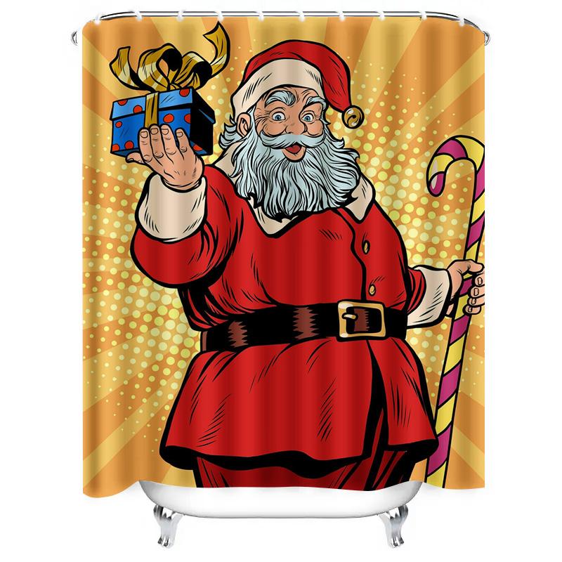 TU Santa Claus Christmas Shower Curtain Festive Holiday Bathroom Decor Reindeer Snowflakes Winter Pattern Gift Backdrop Cozy Hom