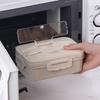 Japanese-style lunch box with handle microwave-safe plastic bento box beige color