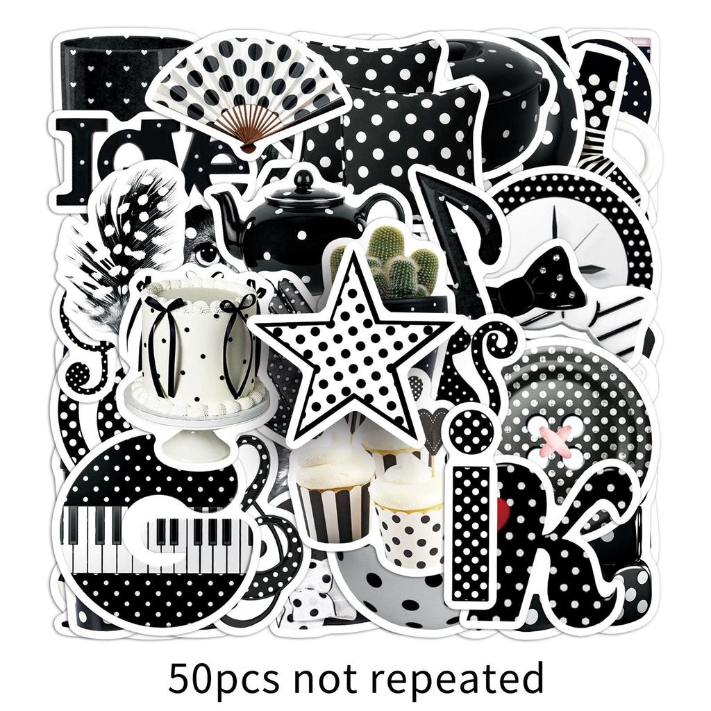 50-Piece Polka Dot Cartoon Graffiti Stickers - Waterproof Black & White Journal and Phone Case Decor