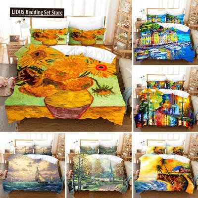 Pittura ad Olio Van Gogh Cielo Stellato Set Biancheria da Letto Matrimoniale King Size Decorazione Camera da Letto Copripiumino Federa 2/3 Pezzi Biancheria da Letto Tessile per la Casa
