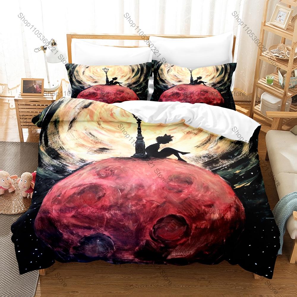 Cool Vintage Rose Fox Planet Pattern 3 In 1 Bedding Set Quilt Cover With Two Pillowcases Sweet Bedroom Home Gift Little Prince A