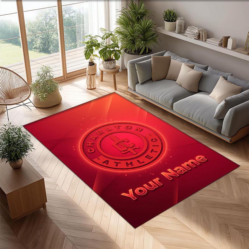 Charlton Athletic Printed Crystal Velvet Rug Non‑Slip Crystal Velvet Carpet For Sofa Bedroom Indoor Home Decoration