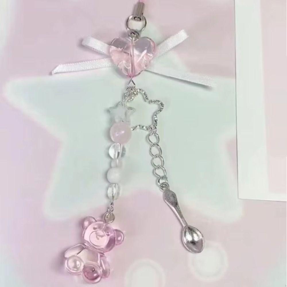 Rosa Engelsflügel Anhänger Bär Schleife Süßer Schlüsselanhänger Neu Handy Lanyard Schlüsselring