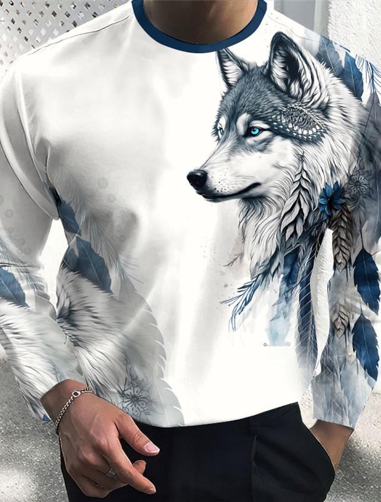 Men's T-shirt pattern lion pattern printing round neck brown 3D printing outdoor daily long sleeved printing clothing designer