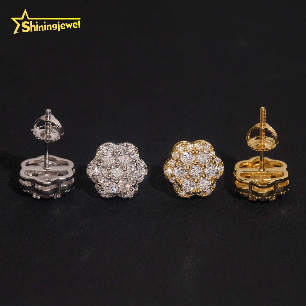 USA Local Stock Pass Diamond Tester Round Diamond 925 Silver Cluster 9.2mm Iced Out VVS Moissanite Jewelry Hip Hop Stud Earrings
