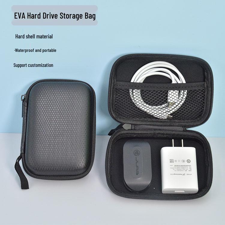 

EVA Shockproof & Waterproof Storage Bag - Black, Portable Hard Drive & Cable Organizer with Earphone Compartment
