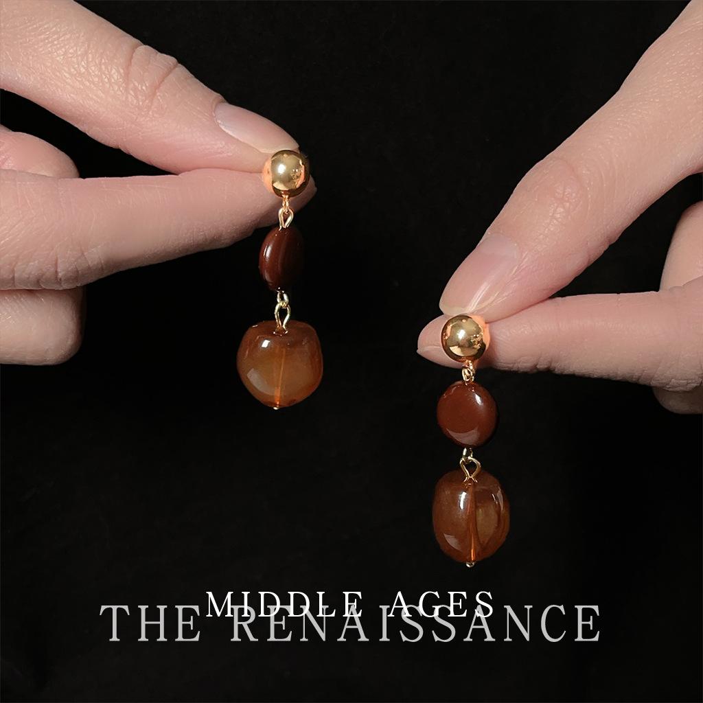 Янтарные карамельные серьги ретро литературные серьги-гвоздики элегантные серьги