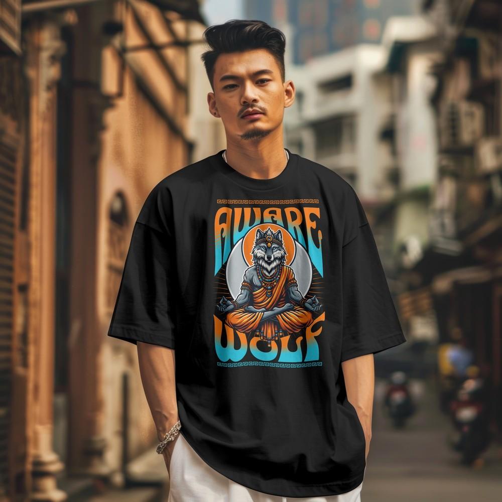 

Werewolf Colorful Unisex Tee, Meditating Wolf Aware Wolf Yoga Vibrant T-shirt M